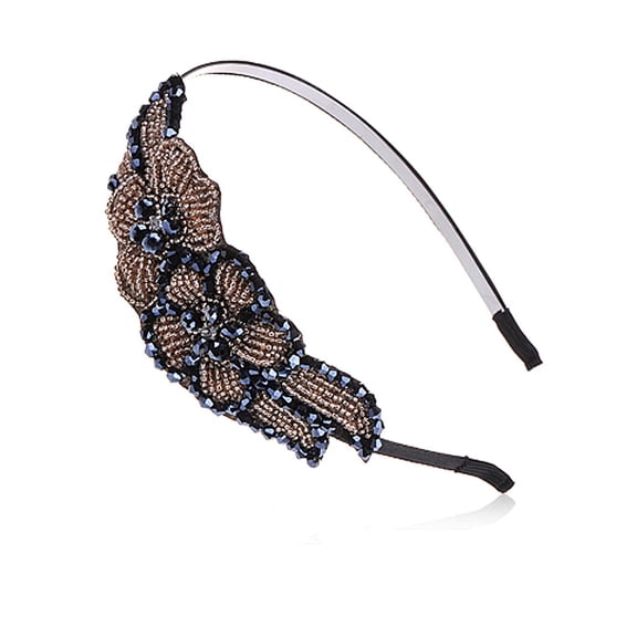 Womens Topaz Gold Gunmetal Black Floral Leaf Hand Made Beaded Statement Fashion Headband