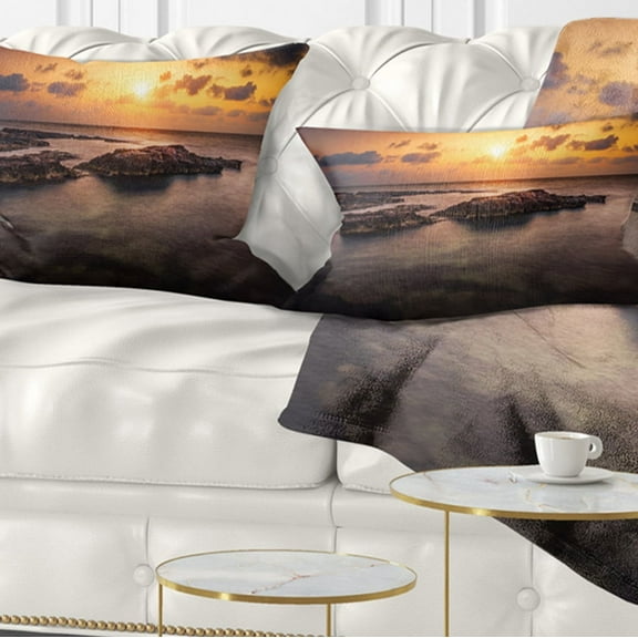 Designart Sunset over African Seashore - Oversized Beach Throw Pillow - 12x20