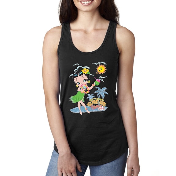 Wild Bobby, Betty Boop Island Girl Paradise Betty Boop Ladies Racerback Tank Top, Black, Small