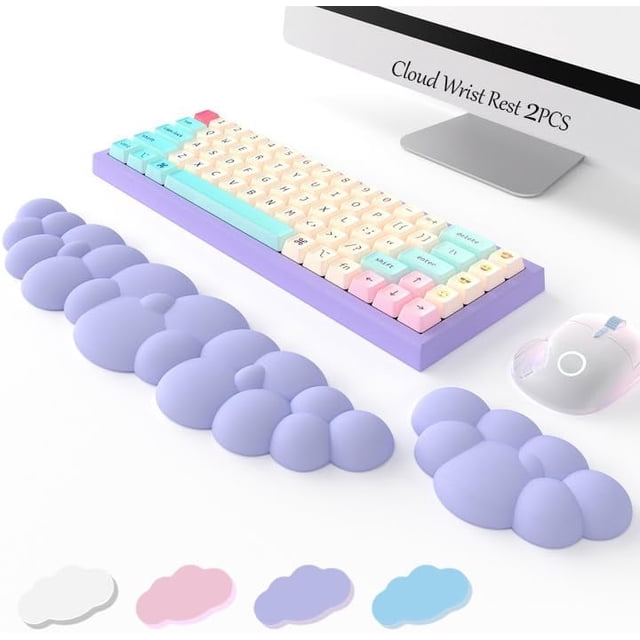 MesaSe Keyboard Cloud Wrist Rest 2PCS High Density Memory Foam Keyboard Palm Rest Ergonomic Keyboard Pad Wrist Support for Pain Relief Mouse Pad Rest Support for Office/Computer/Laptop