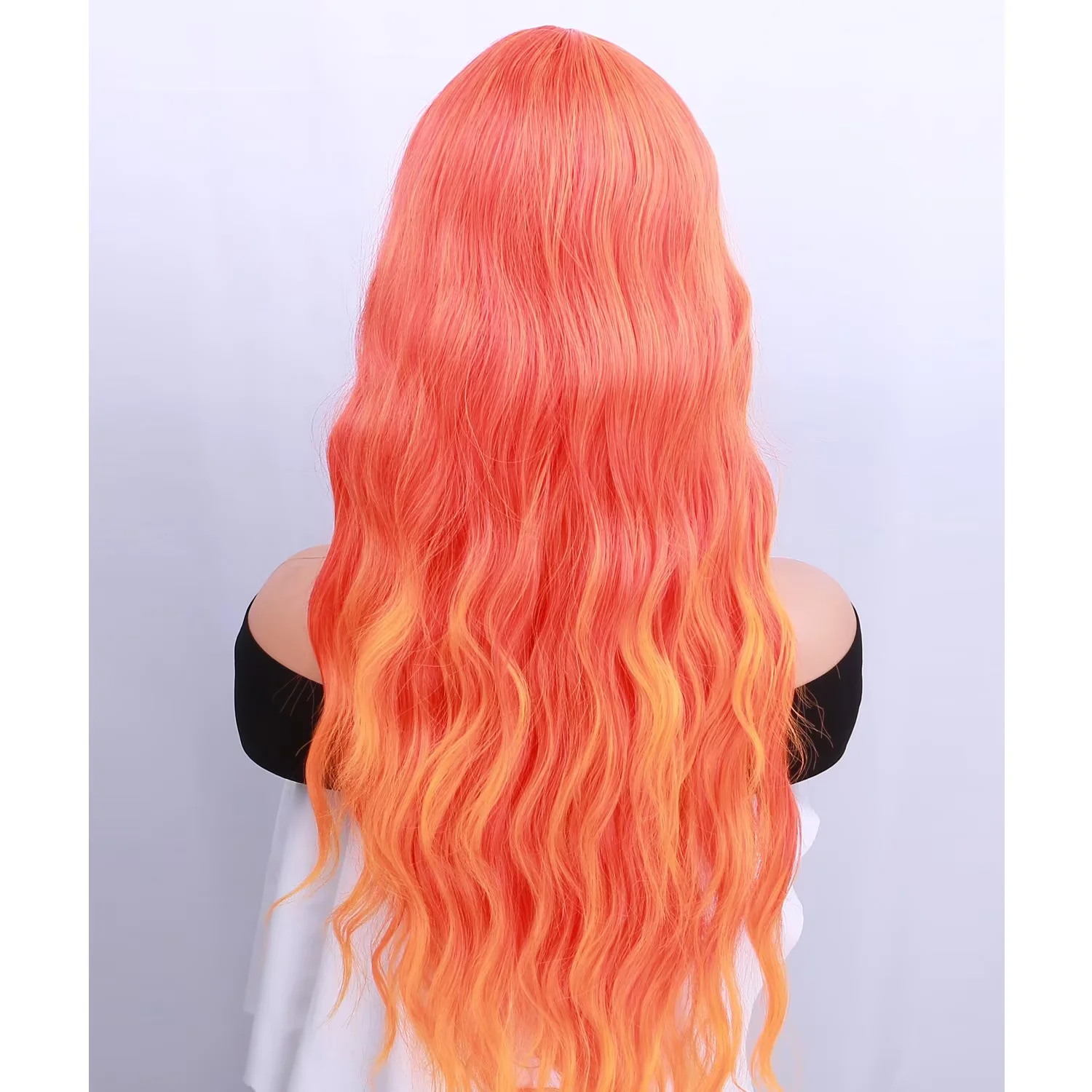 RightOn 28 Inches Mixed Orange Wig With Bangs Wig for Women Daily Use