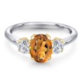 thumbnail image 3 of Gem Stone King 925 Silver and 10K Yellow Gold Orange Red Madeira Citrine and Lab Grown Diamond Engagement Ring for Women | 1.64 Cttw | Oval 8X6MM | Gemstone November Birthstone | Size 7, 3 of 6