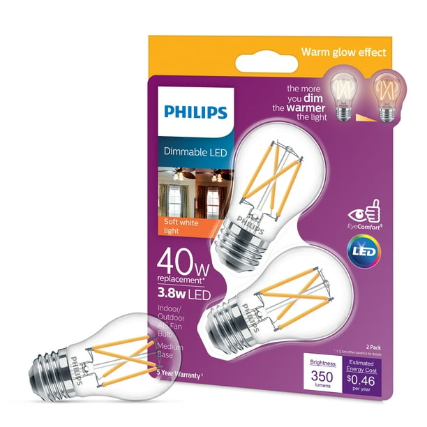 Philips LED A15 General Purpose Bulb, Clear Soft White Warm Dimmable, E26 Medium (2-Pack) - Walmart.com