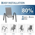 thumbnail image 4 of Patio Chairs Outdoor Dining Chairs Set of 6 - High Back Stackable, All-Weather Textilene, Black-Gray/Gray, 140kg Capacity for Garden, Deck, Poolside (6-Piece), 4 of 7