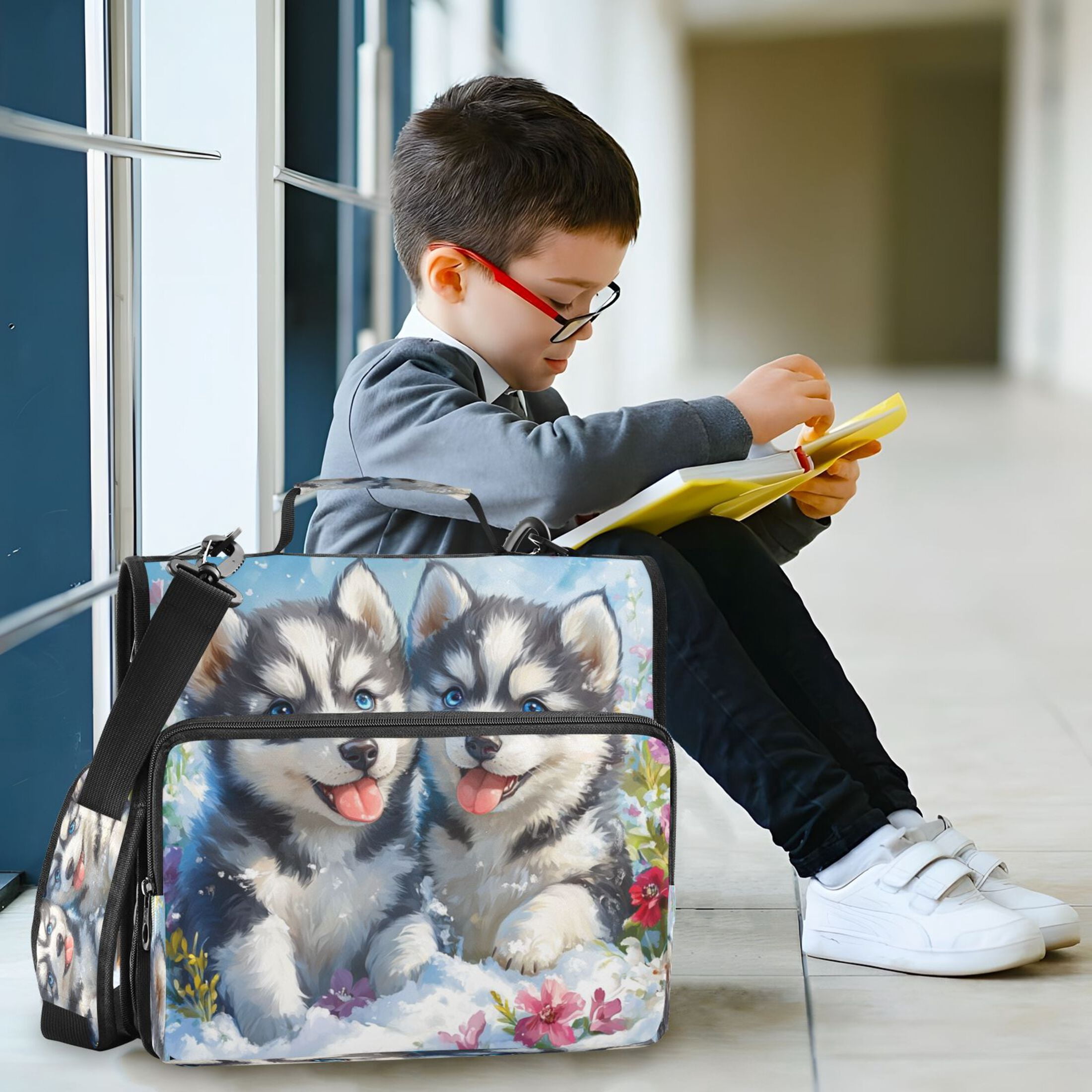 YAZAOO Zipper Binder trapper keeper Documents Organized Design Huskies in Bloom Printed