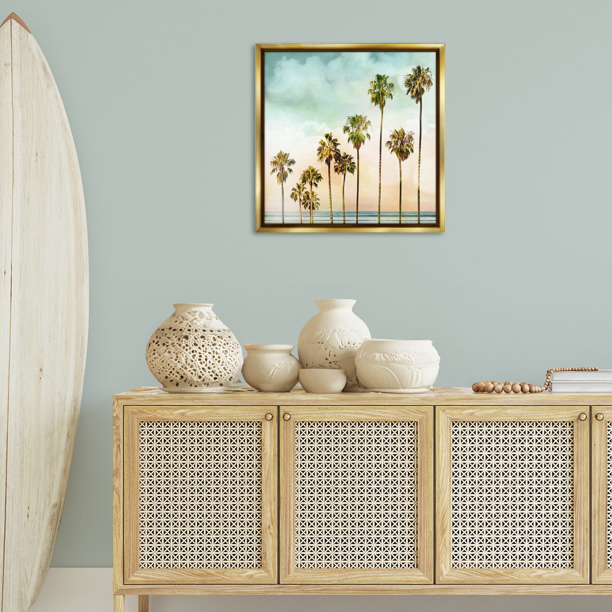 Stupell Industries Angled Palm Trees Nautical & Beach Painting Gold Floater Framed Canvas Art Print Wall Art, 25 x 25