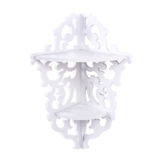 Fosa 2 Tier Carved Home Bathroom Corner Shower Storage Shelf Rack Stand Display White,Corner Shelf