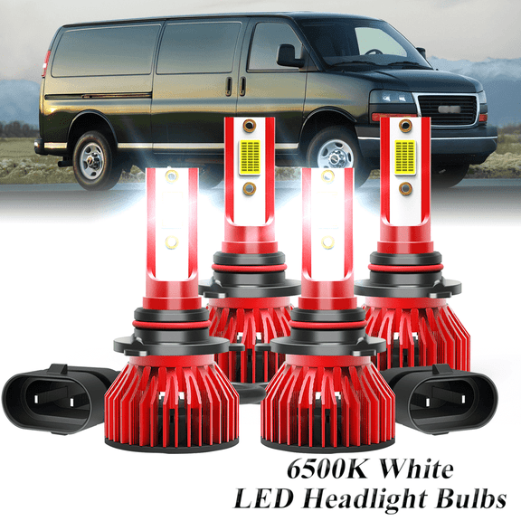 Compatible with GMC SAVANA 2500 3500 1996-2023 – 9005+9006 High Low Beam Lamp Set 4 Pack – 30,000LM 6500K Cool White 600% Super-Bright Bulb, Plug & Play