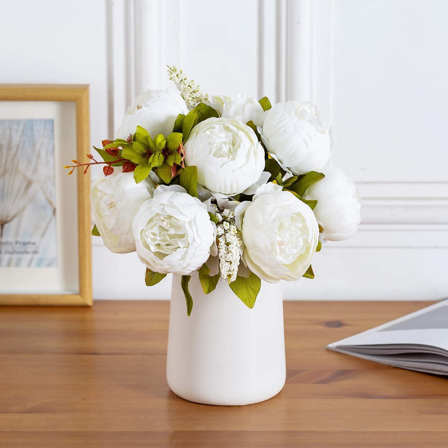 19" Sprengeri Bush w/ Cream Flowers ~ Greenery Silk Wedding Flowers Centerpieces 