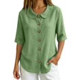 thumbnail image 2 of VBVC Women's Cotton Linen Button Down Shirt , Ladies' Peter Pan Collar Short Sleeve Blouse , Casual Summer Work Tops For Women, S-2XL, 2 of 6
