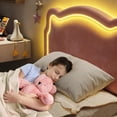 thumbnail image 4 of Yeshouse estructura de cama individual tapizada GAOMON con LED inteligente y cabecero ajustable en forma de oso, plataforma de terciopelo para niños, base de listones, sin somier, 4 of 9