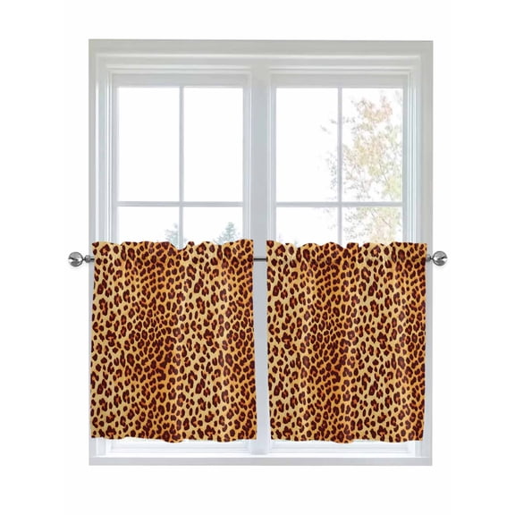 Half Window Curtains 24 Inches Long, Leopard Texture Print Window Treatment Curtain Drapes, Orange Yellow Retro Farmhouse Short Curtains Tiers for Kitchen Over Sink, 27.5"x24", 2 Panels