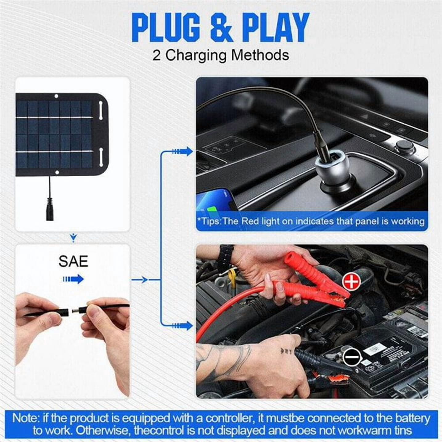 Knadgbft Portable 12V/30W Solar Panel Battery Charger Maintainer, silicon Black, 7 Count