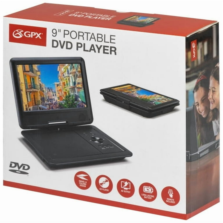 GPX 9-Inch Portable DVD Player with Swivel Screen, PD901B, Black