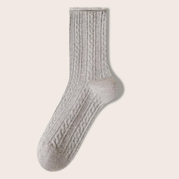 BLTIBY Women's Mid Calf Roll Top Socks Slouch Cotton Texture Socks for Autumn Winter Solid Color Comfortable Breathable Stocking Gray Free Size
