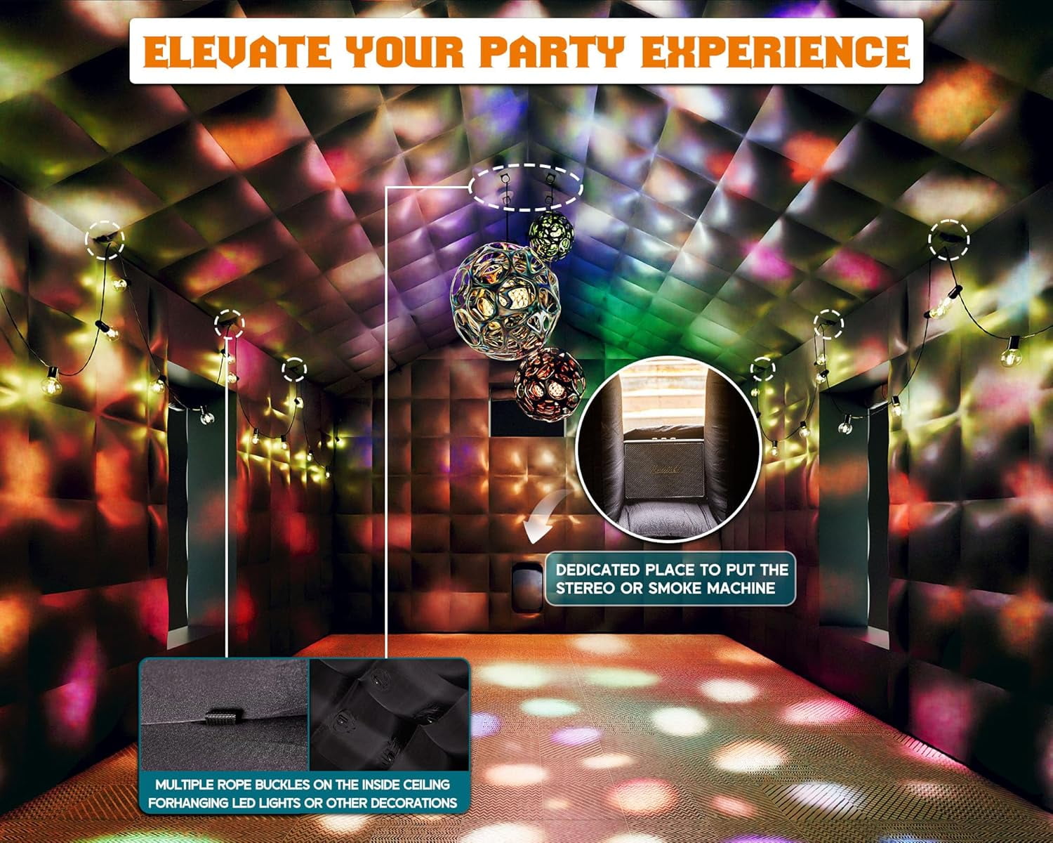 LUXOAK 20x16x14 ft Large Black Inflatable Night Club Tent for Adults with 2 Side Doors, Inflatable Nightclub with Logo Area Gazebo Event House for Wedding Birthday Backyard Party