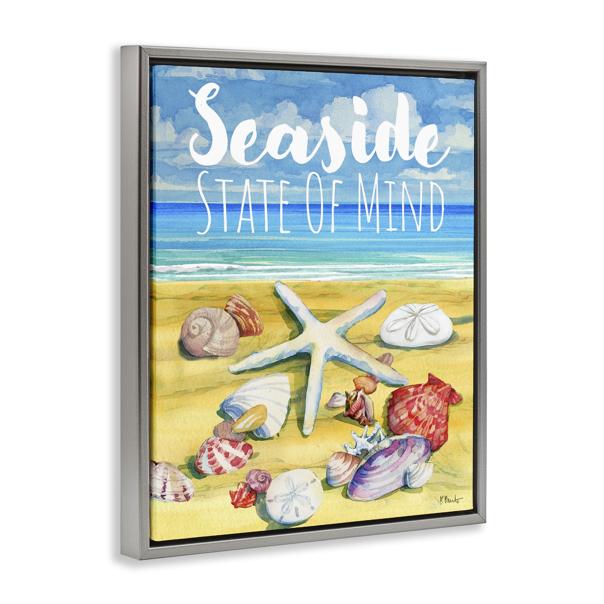 Stupell Industries Seaside Sandy Shells Coastal Painting Gray Floater Framed Canvas Art Print Wall Art, 25 x 31
