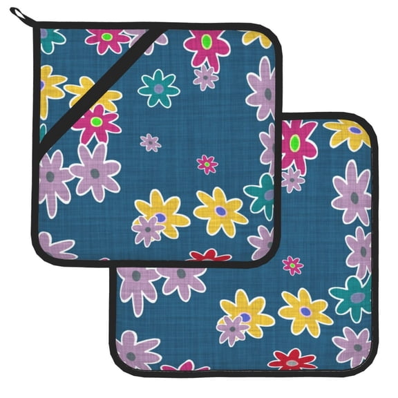 Kitchen Pot Holders Heat Resistant Oven Hot Pads With Hand Pockets And Hanging Loops For Baking Cooking 2 Pack 8'' X 8'' Cute Florals