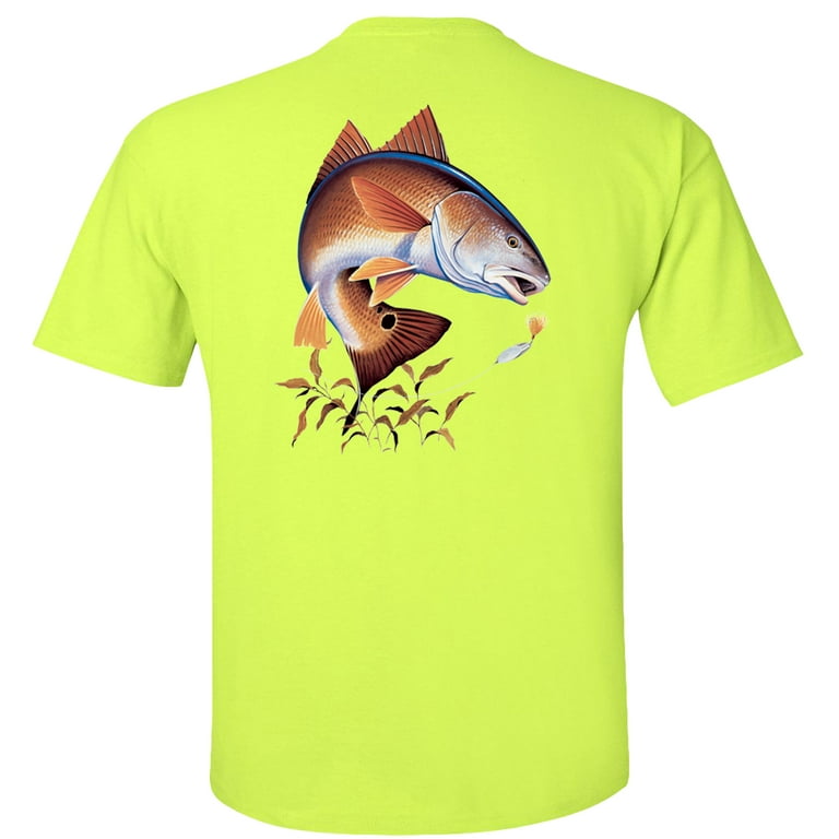 Fair Game Redfish Fishing T-Shirt, Red Drum, Fishing Graphic Tee-Safety Green-XL, Men's