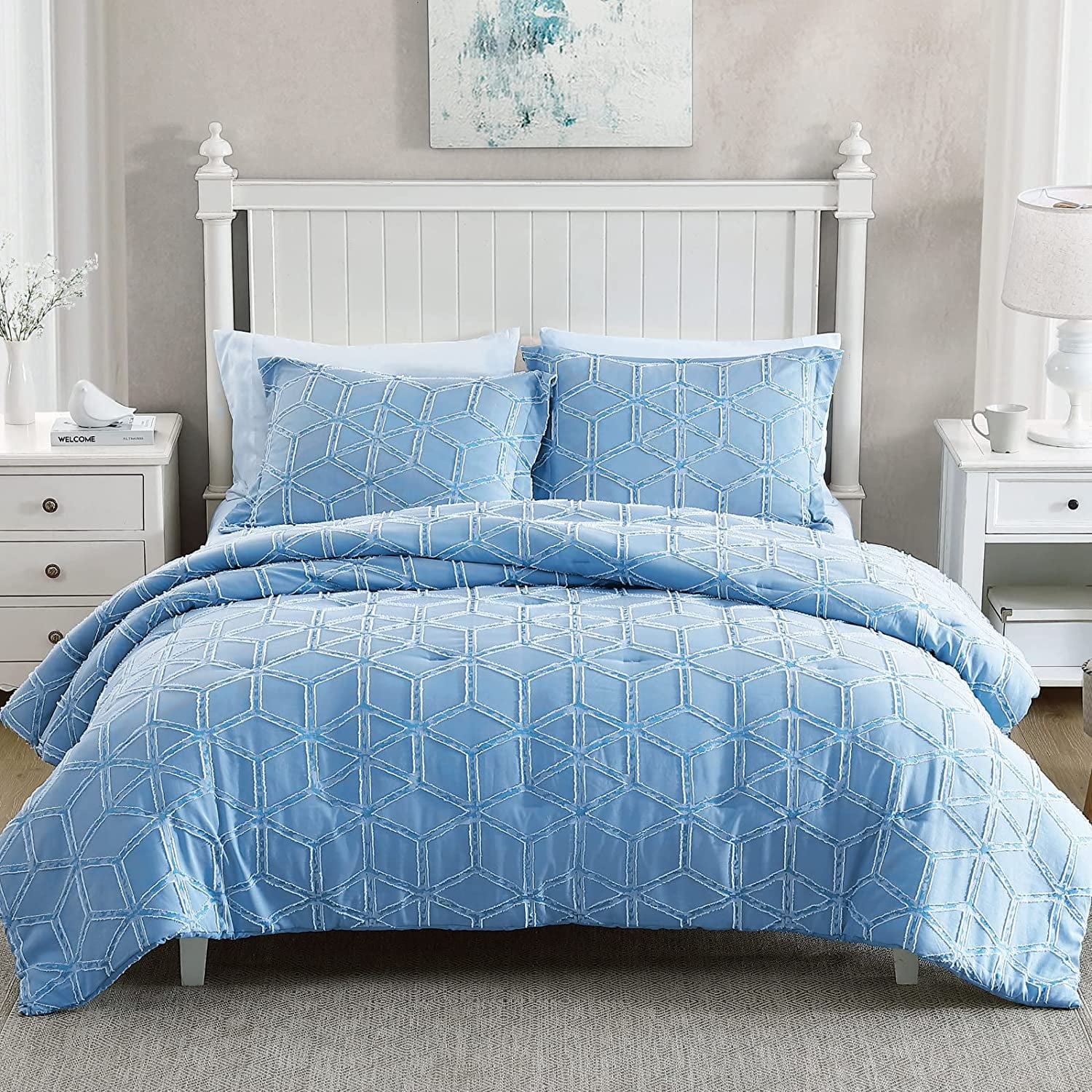 Ink+Ivy Boho Stripe King Comforter Set - 3 Piece, Clipped Jacquard, Taupe & White (OEKO-TEX Certified)