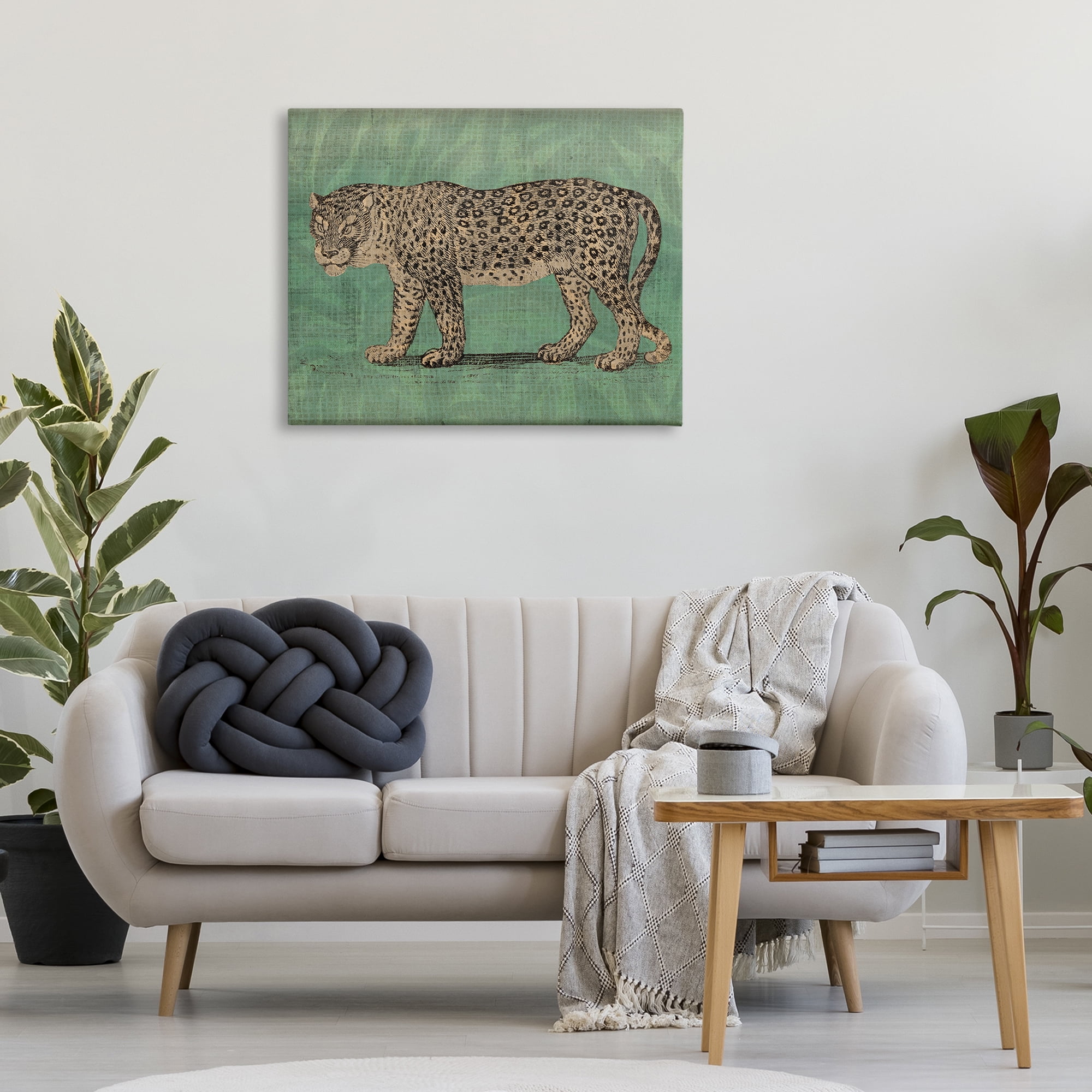 Stupell Industries Fierce Leopard on Green Animals & Insects Painting Gallery Wrapped Canvas Art Print Wall Art, 40 x 30