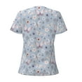 thumbnail image 3 of Goofa Blue Butterfly Pattern Womens Deep V Neck Low Cut Tops Casual Summer Short Sleeve Ribbed Knit T-Shirts-Large, 3 of 5