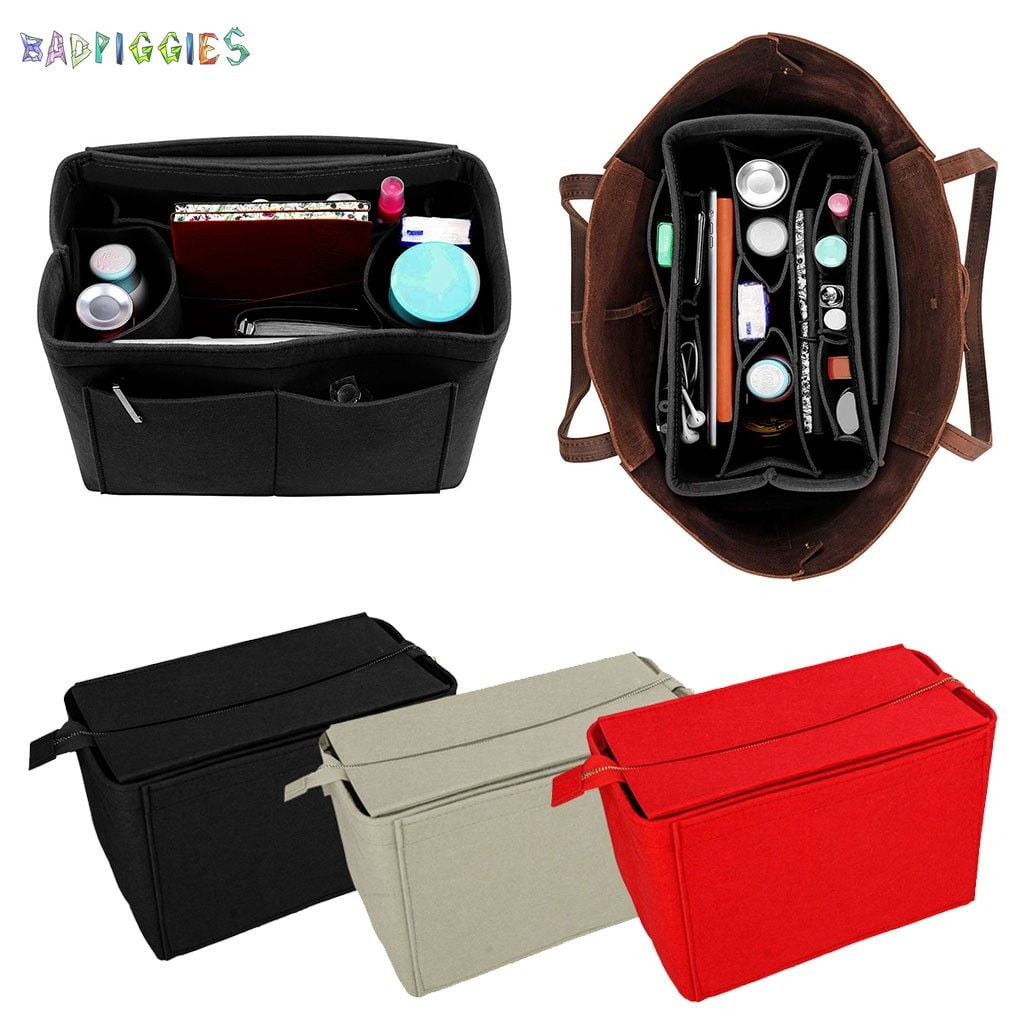 BadPiggies Felt Zipper Insert Bag In Bag Purse Organizer Handbag Tote