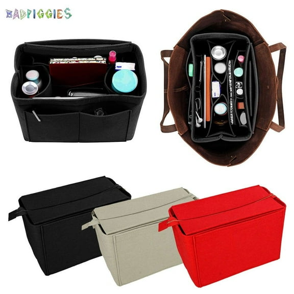 BadPiggies Felt Zipper Insert Bag In Bag Purse Organizer Handbag Tote Duffel Backpack for Speedy Neverfull Gracefull (S, Black)