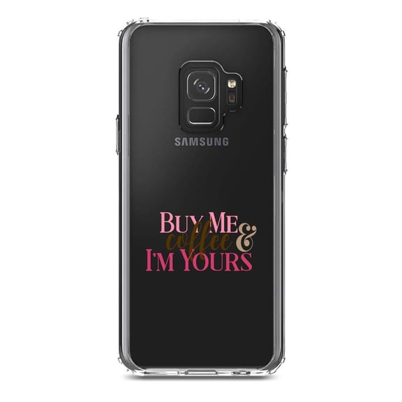 DistinctInk Clear Shockproof Hybrid Case for Samsung Galaxy S9 (5.8" Screen) - TPU Bumper Acrylic Back Tempered Glass Screen Protector - Buy Me Coffee & I'm Yours