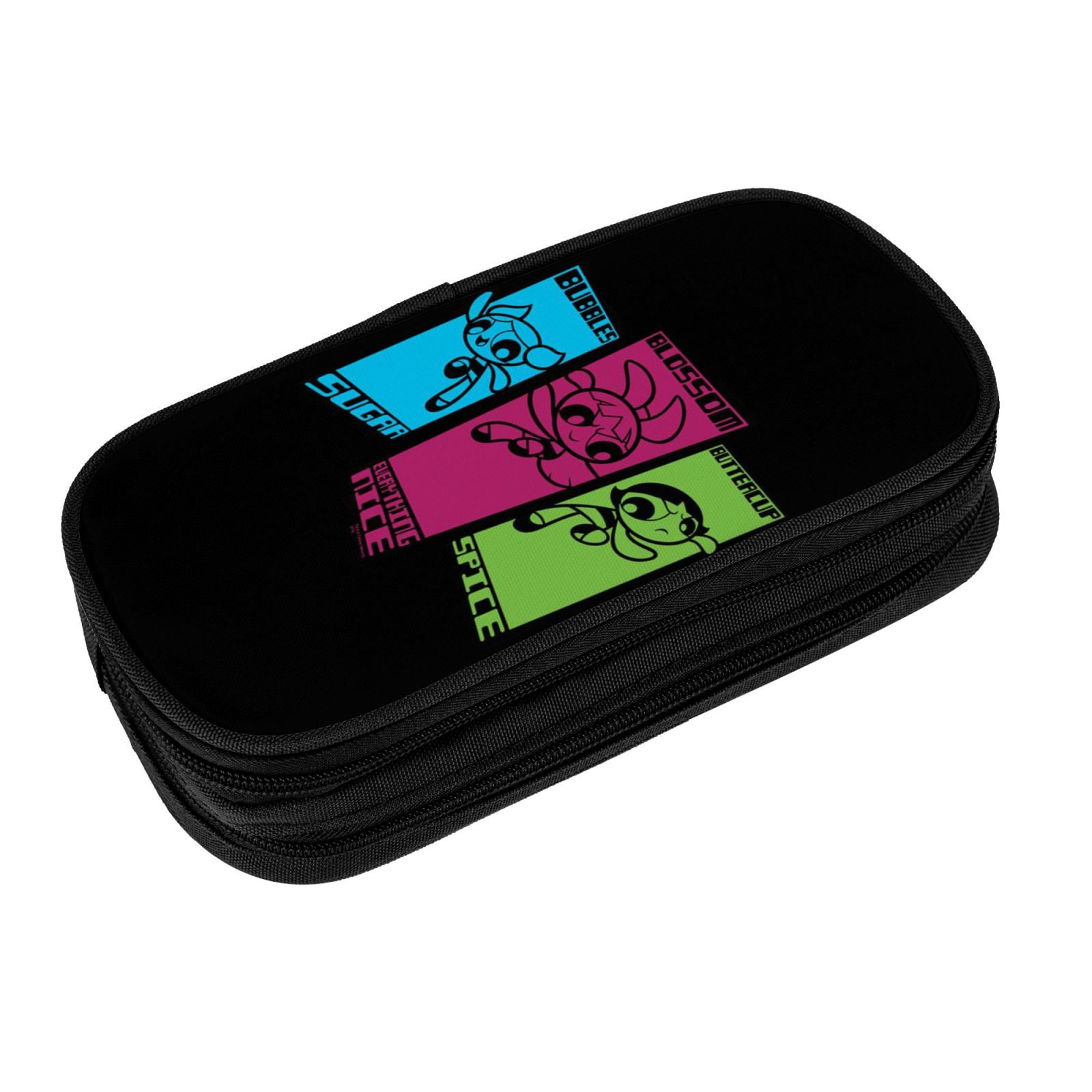 The Powerpuff Gi-rls Pencil Case Large Capacity Pencil Pouch Penbag Office Stationery Organizer Travel Makeup Bag Black