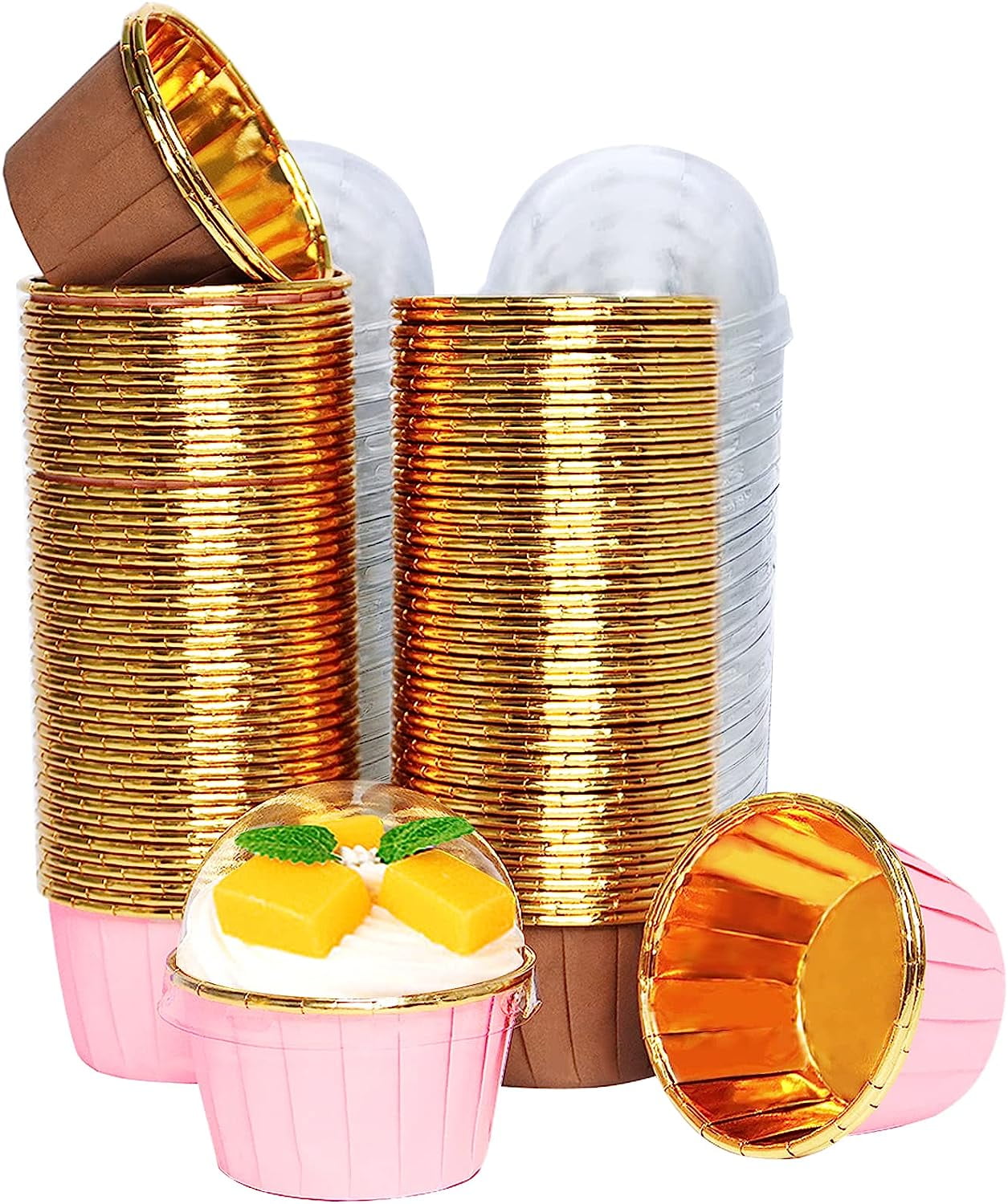 Mini Cupcake Liners with Lids 100 Pcs, Disposable Foil Cupcake Liners