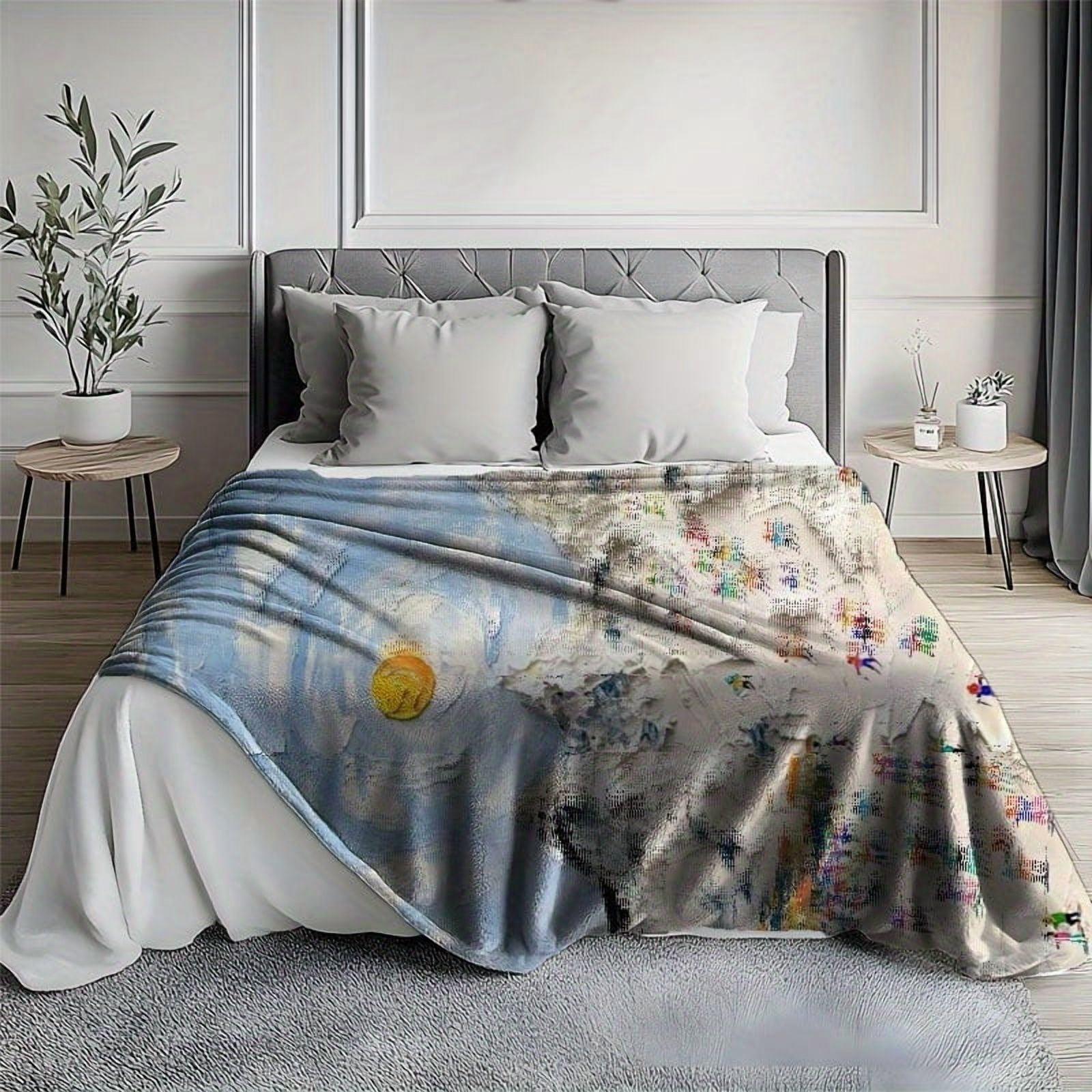1pc Contemporary Flannel Blanket - Dynamic Skiing Scene with Snow-Capped Peaks & Colorful Skiers, All-Season Soft Warmth, Vibrant Mixed Colors, Perfect Gift for Birthdays, Holidays, Home Decor, Artis
