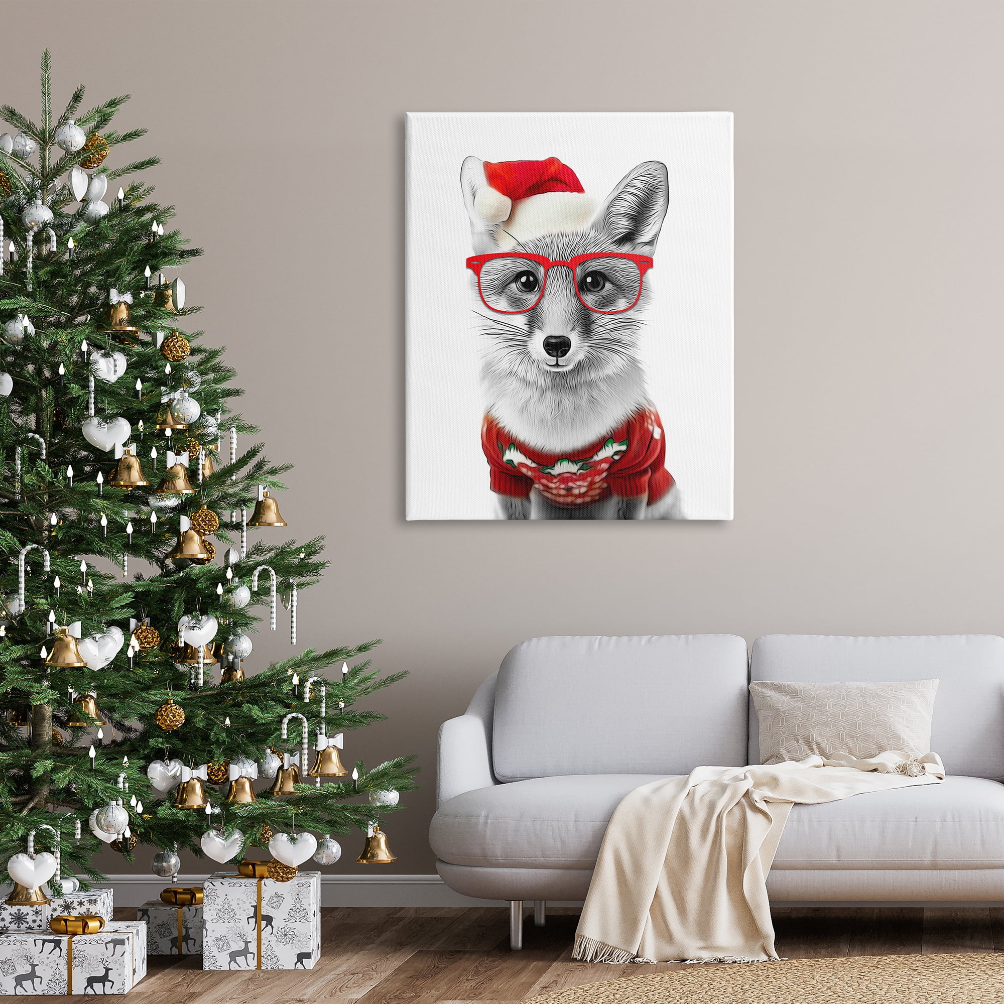 Stupell Industries Fox in Holiday Clothes Holiday Painting Gallery Wrapped Canvas Art Print Wall Art, 36 x 48