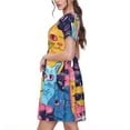 thumbnail image 2 of Naloa Colorful Cats Pattern Art Print Womens Summer A-Line Dress with Pockets,Short Sleeve Dresses,Flowy Beach Swing Dress for Vacation Travel, 2 of 6