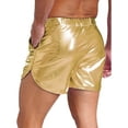 thumbnail image 2 of Mufeng Men's Booty Shorts Metallic Shiny Sparkly Hot Short Pants Rave Y2k Clubwear with Pockets Gold L, 2 of 6