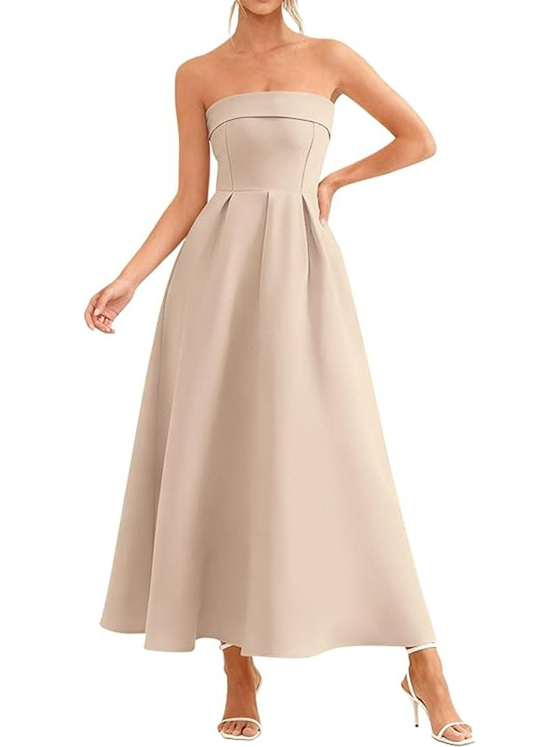 Prettygarden Cocktail Dresses for Women Summer Formal Elegant Tube Top Strapless Spring Wedding Guest Party Midi Dress, Women's, Size: XL, Beige Prettygarden Cocktail Dresses for Women Summer Formal Elegant Tube Top Strapless Spring Wedding Guest Party Midi Dress, Women's, Size: XL, Beige