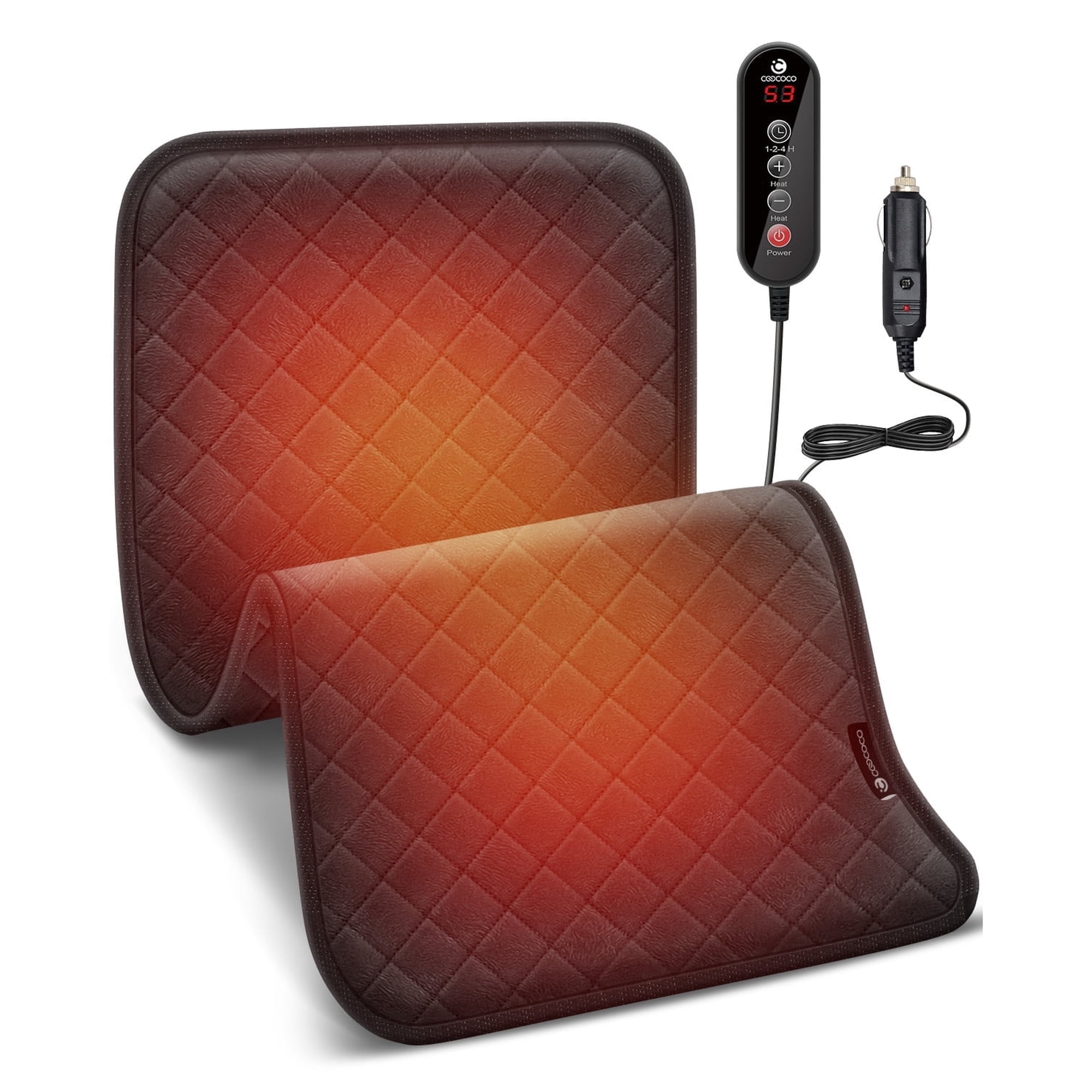CooCoCo 12V/24V Car Heated Blanket, Electric Warming Blanket with Car Plug for Vehicles, Car Heating Pad for Back, Shoulder, Leg