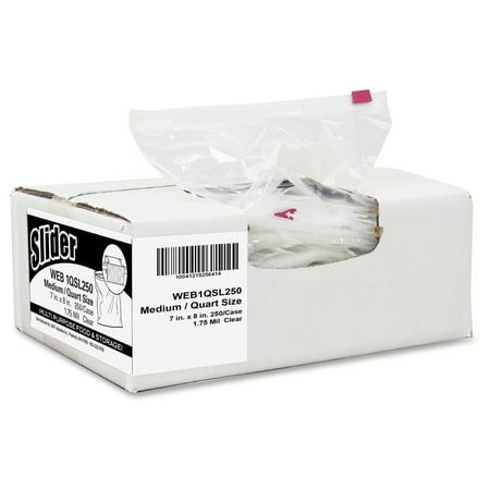 Webster 1QSL250 Slider Storage Bags, 1qt., 7 x 8, 1.75mil, Clear, 250/Carton