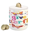thumbnail image 1 of Butterfly Piggy Bank, Love Words Hearts Happy Butterflies Flowers Romantic Cartoon Style Print, Ceramic Coin Bank Money Box for Cash Saving, 3.6" X 3.2", Multicolor, by Ambesonne, 1 of 4