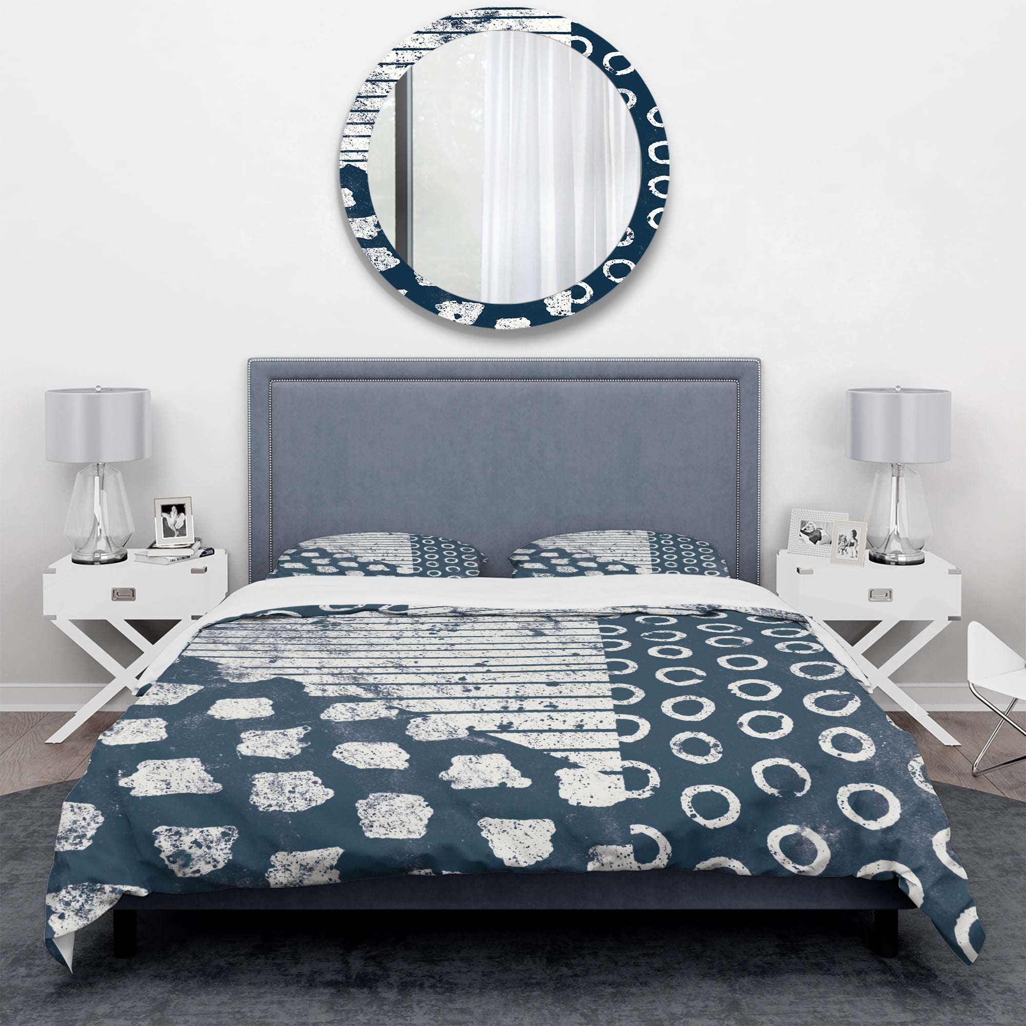 Designart 'Indigo striples and Tile' Geometric Duvet Cover Set