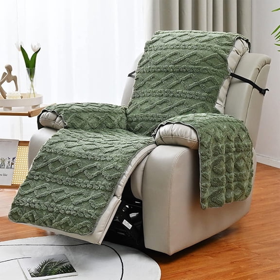Btomtd Velvet Recliner Chair Cover with Non-Slip Designs, Recliner Sofa Covers Featuring Elastic Straps, Beige Furniture Protector Seat Cushion for Sofas, Size 77"x22", Green