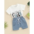 thumbnail image 3 of Suealasg 2Pcs Western Kids Boys Clothes Toddler Baby Boys Summer Beach Outfit  6M 1T 2T 3T Short Sleeve Cow Letter Print Tops and Shorts Set, 3 of 9