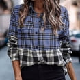 thumbnail image 2 of Camisa de mujer Blusa con estampado de cuadros Manga larga Solapa con botones para invierno Otoño Azul M, 2 of 6
