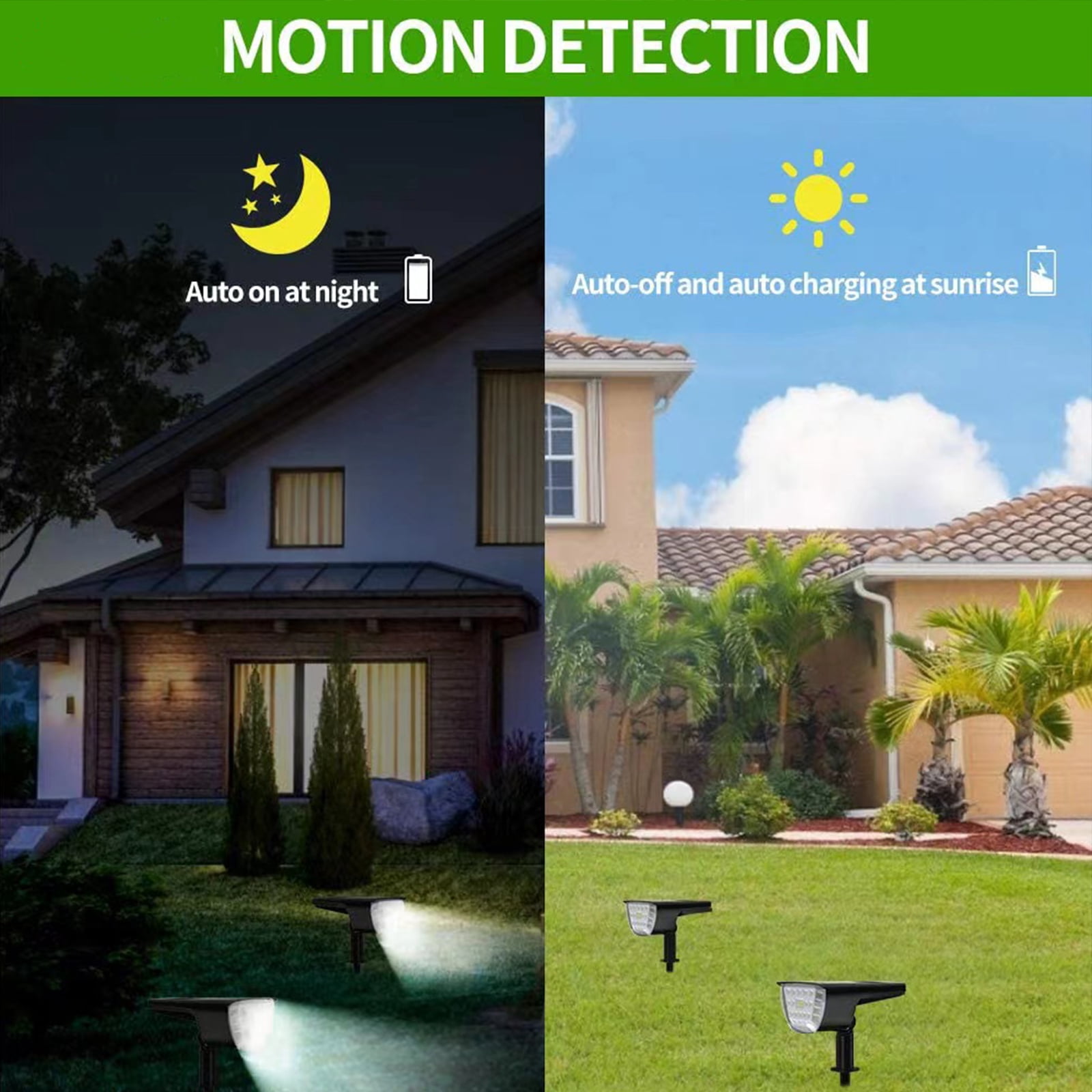 2 Pcs Solar Spot Lights Outdoor IP67 Waterproof, 3 Lighting Modes 32 LED Solar Powered Landscape Lights Wall Lights in One, Solar Garden Pathway Lights- White