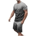 thumbnail image 2 of M-5X Plus Size 2 Piece Outfits Sets for Men Big and Tall Summer Gradient Printed Short Sleeve T-Shirts and Shorts Workout Suits with Pockets, 2 of 5