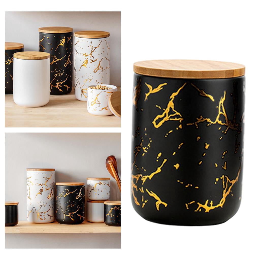 Fiocias Ceramic Sugar Bowl Canister Jars Condiment Airtight Lids Food Storage Containers Black M