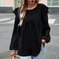 thumbnail image 2 of XFLWAM Women's Swiss Dot Ruffle Tops Lace Crochet Crewneck Puff Long Sleeve Trendy Babydoll Flowy Shirts Cute Blouses Black M, 2 of 8