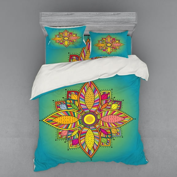 Ambesonne Mandala Bedding Set 4 Pcs, Floral Boho Folk Pattern, Queen, Multicolor