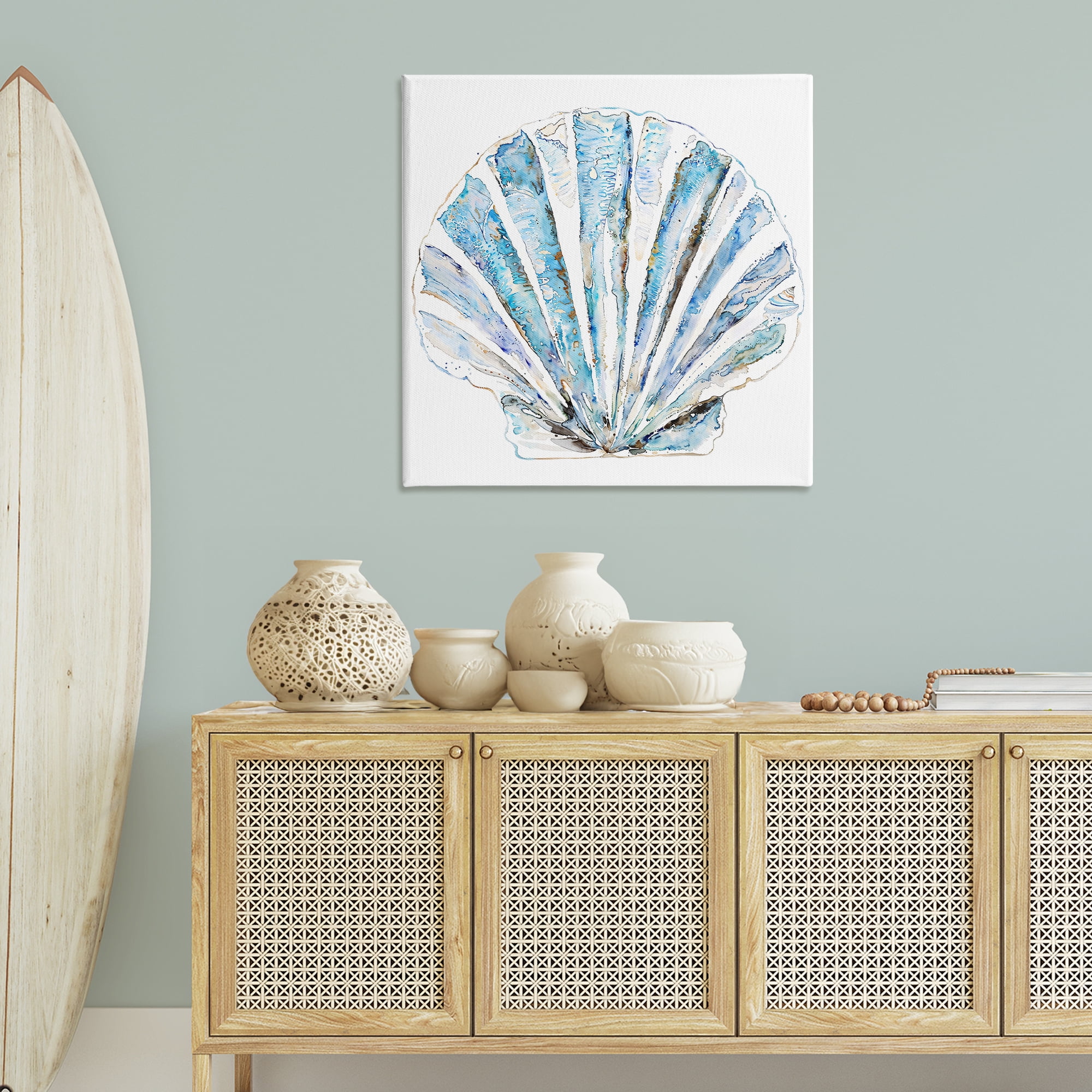 Stupell Industries Blue Clam Shell Coastal Painting Gallery Wrapped Canvas Art Print Wall Art, 36 x 36