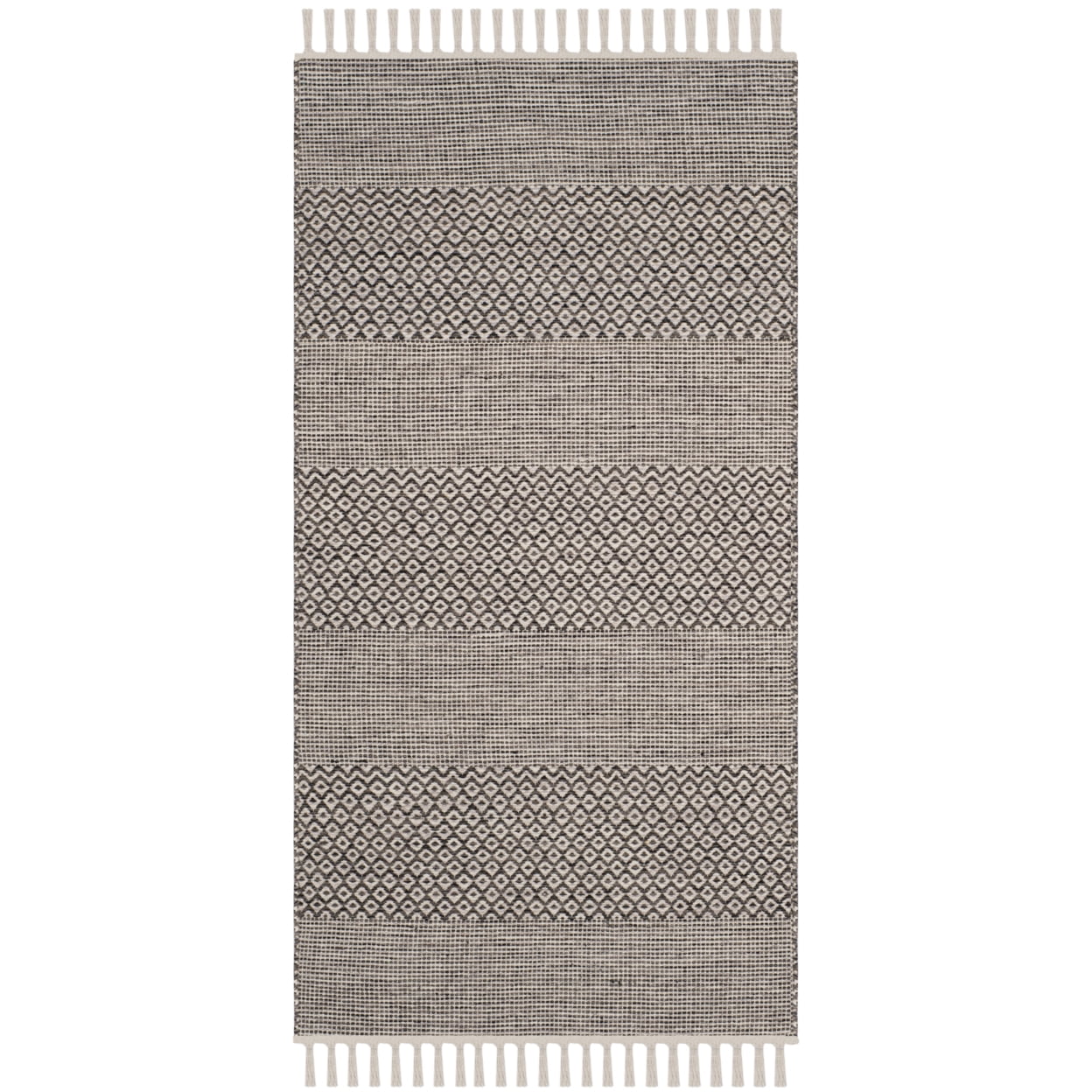 SAFAVIEH Montauk Karlene Geometric Striped Cotton Runner Rug, Ivory/Anthracite, 2'3" x 22'